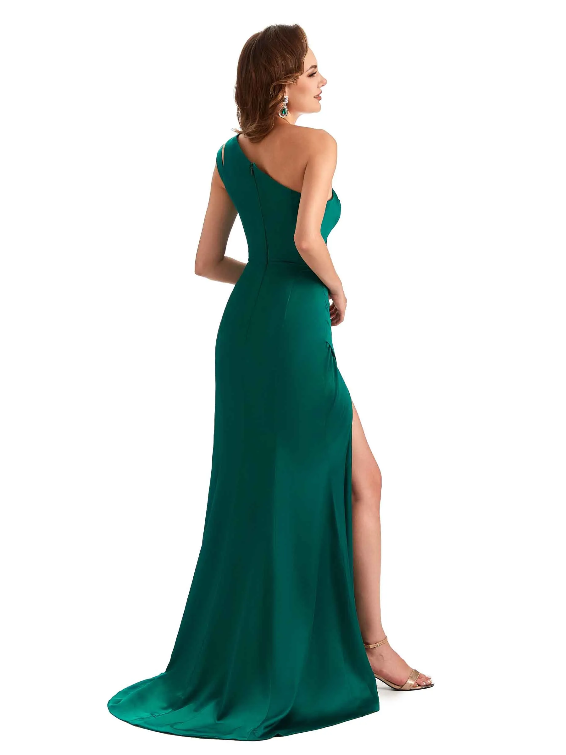 Sexy Soft Satin Side Slit Mermaid One Shoulder Formal Wedding Guest Dresses sold by ChicSew product image thumbnail 5