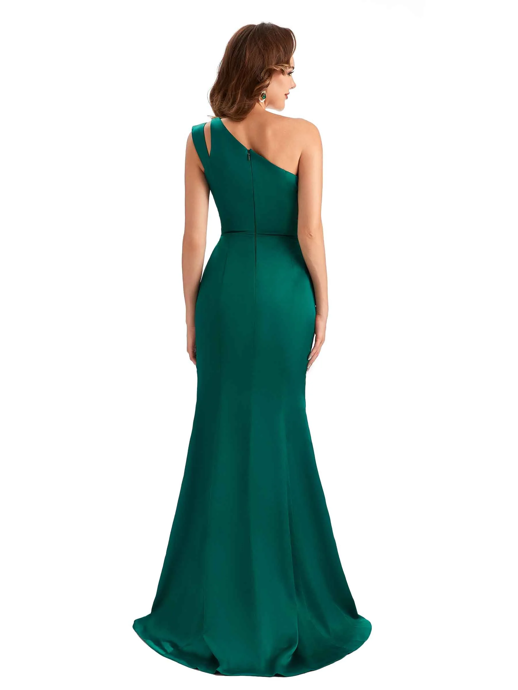 Sexy Soft Satin Side Slit Mermaid One Shoulder Formal Wedding Guest Dresses sold by ChicSew product image thumbnail 3