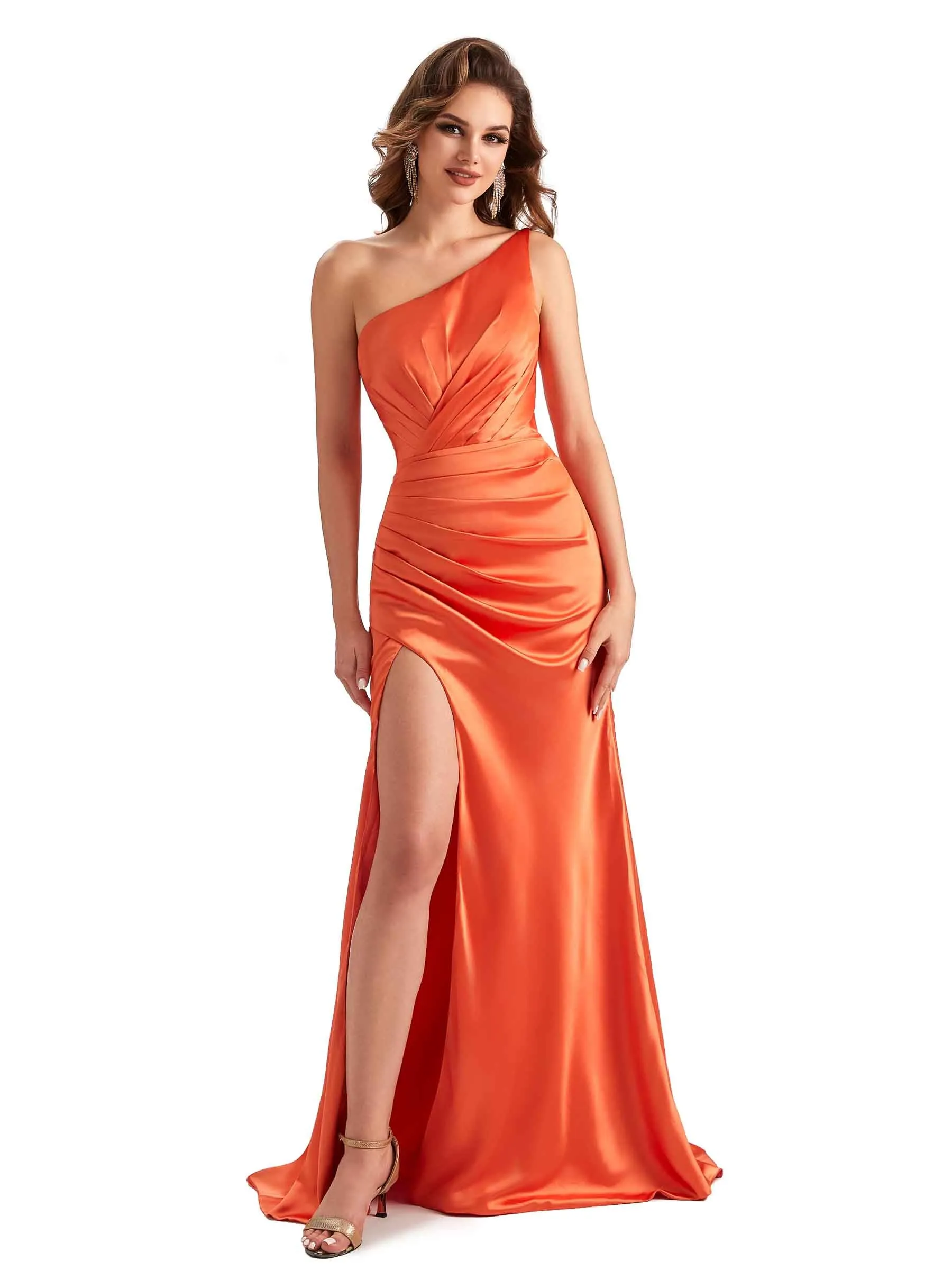 Sexy Side Slit Mermaid Silky Satin One Shoulder Maxi Unique Bridesmaid Dresses Online sold by ChicSew product image thumbnail 5
