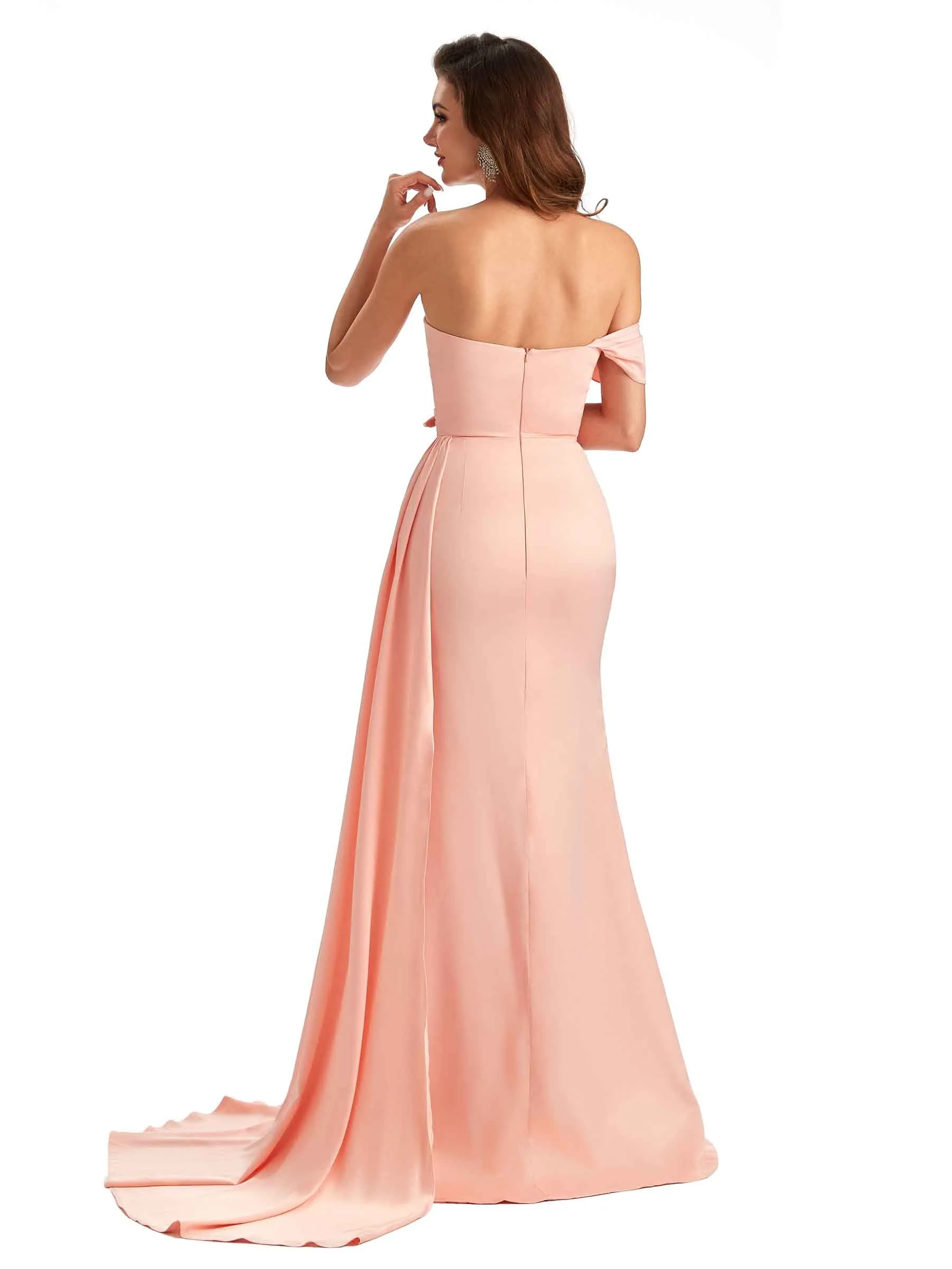 Sexy One Shoulder Side Slit Mermaid Soft Satin Long Women Bridesmaid Dresses Online sold by ChicSew product image thumbnail 3