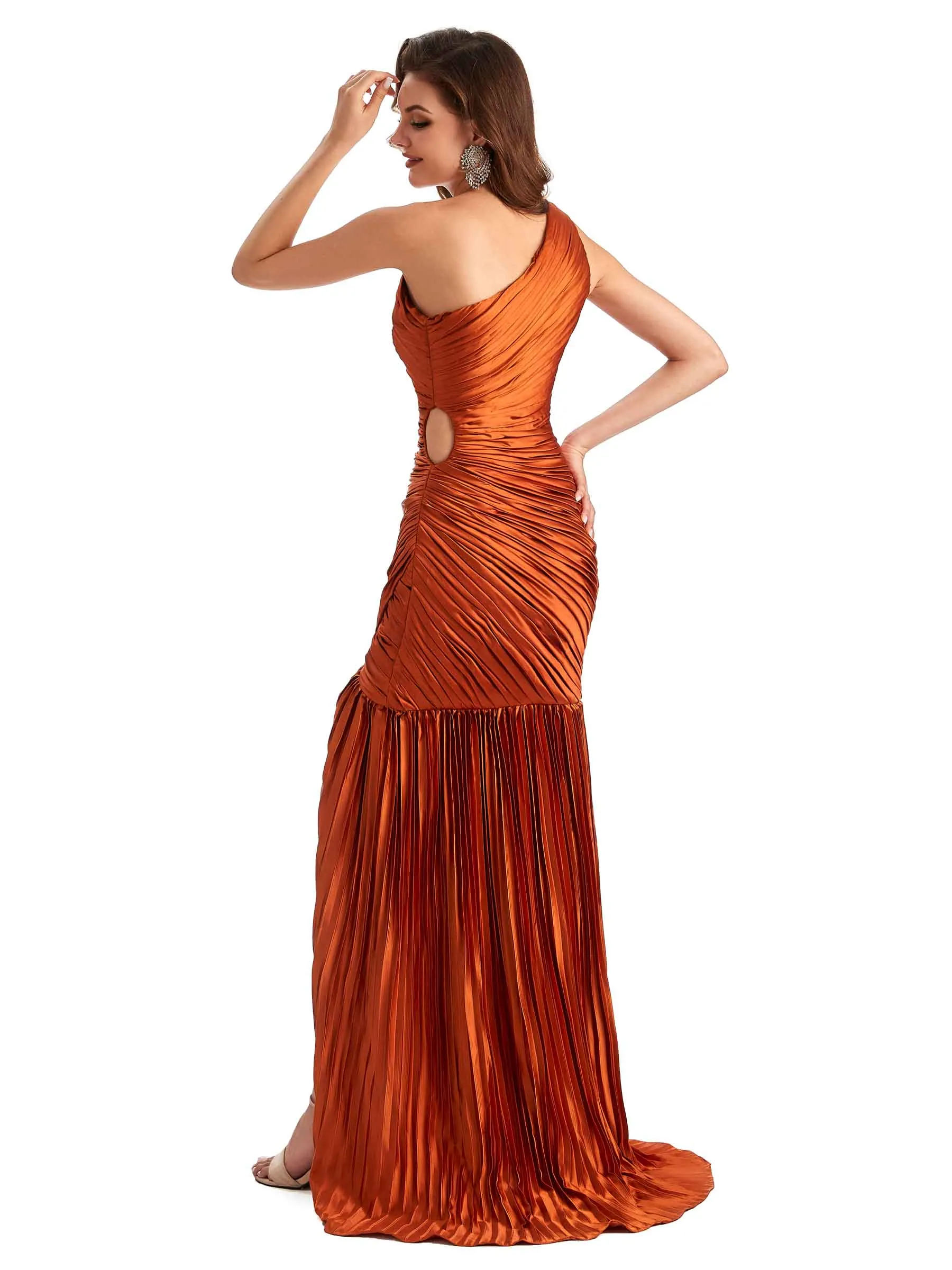 Sexy Side Slit Mermaid Soft Satin One Shoulder Long Ladies Bridesmaid Dresses Online sold by ChicSew product image thumbnail 5