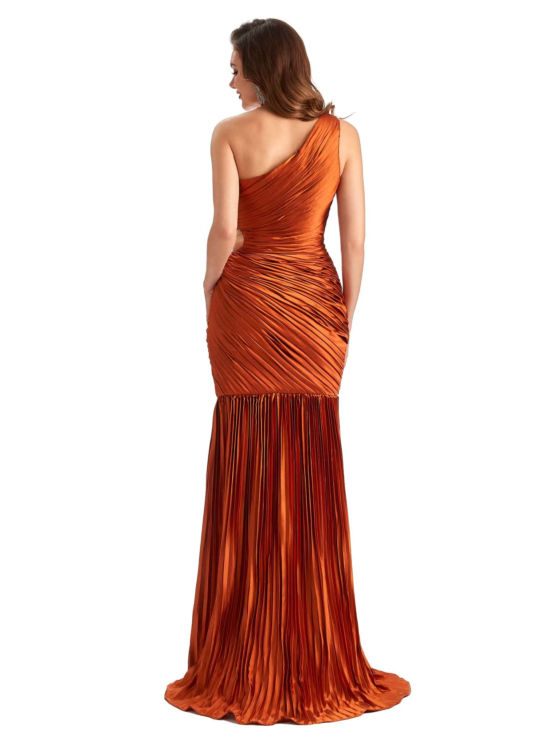 Sexy Side Slit Mermaid Soft Satin One Shoulder Long Ladies Bridesmaid Dresses Online sold by ChicSew product image thumbnail 3