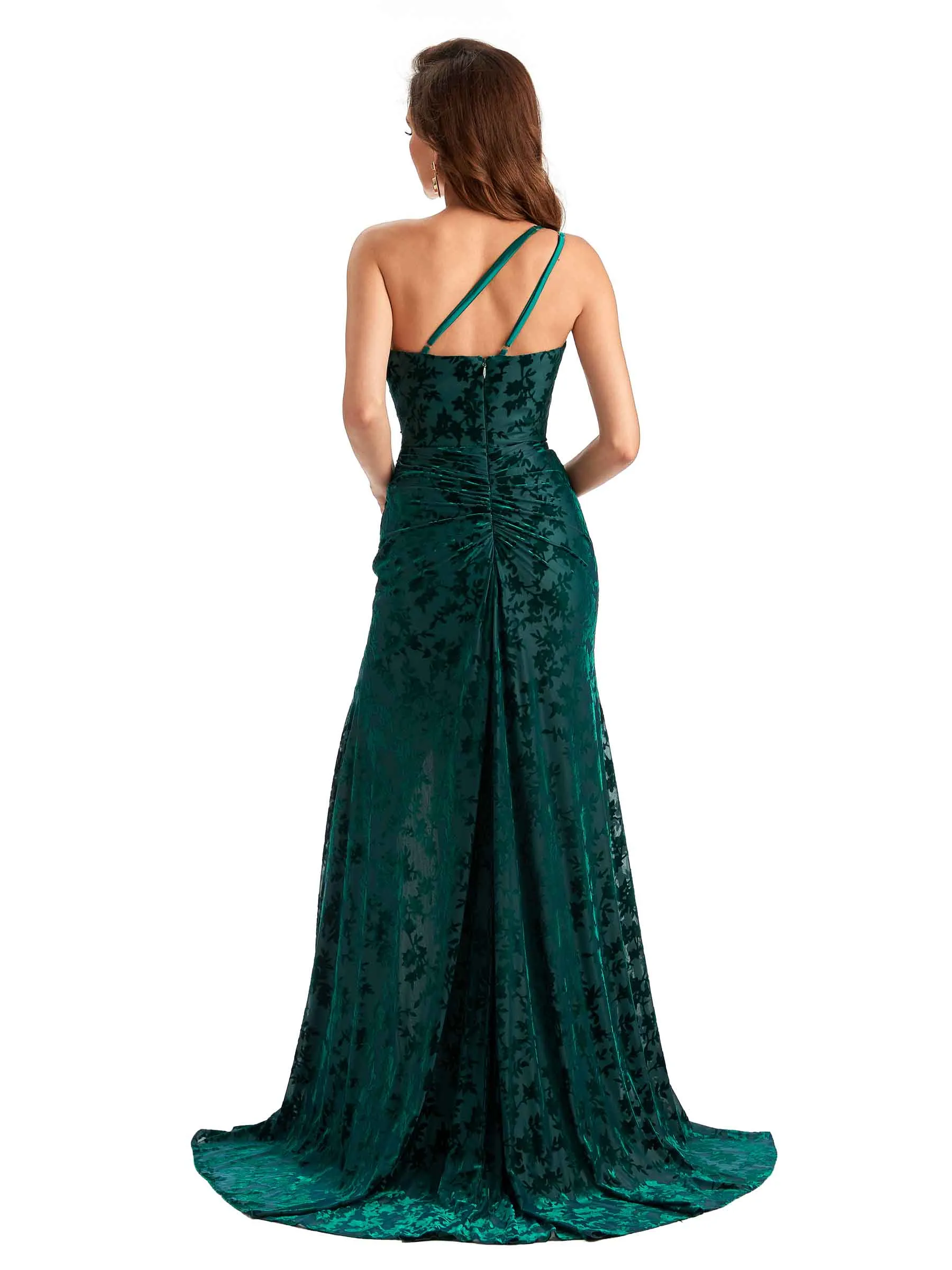 Sexy Side Slit One Shoulder Mermaid Floral Velvet Long Modern Bridesmaid Dresses sold by ChicSew product image thumbnail 3