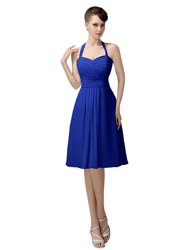 Halter A-line Chiffon Simple Backless Short Bridesmaid Dresses In Stock sold by ChicSew