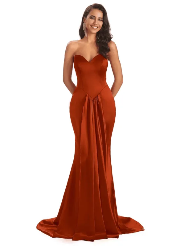 Strapless Sweetheart Satin Long Maxi Mermaid Prom Dresses In Stock sold by ChicSew