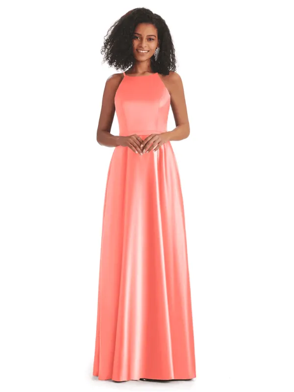 Soft Satin A-Line Halter Floor-Length Mermaid African Bridesmaid Dresses In Stock sold by ChicSew