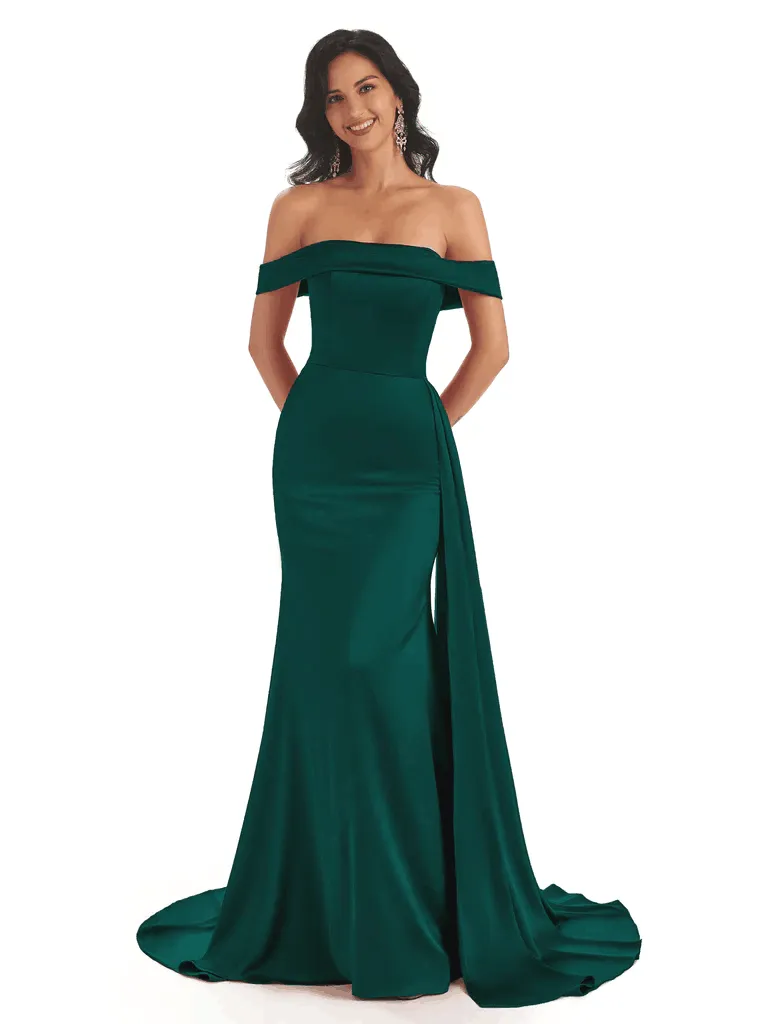 Off The Shoulder Soft Satin Mermaid Floor Length Bridesmaid Dresses Gown In Stock sold by ChicSew product image thumbnail 3