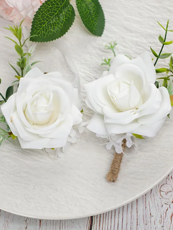 New Wedding Groom Groomsman Corsage Wedding Simulation Corsage Banquet Bride Bridesmaid White Wrist Flower, CG61496 sold by ChicSew