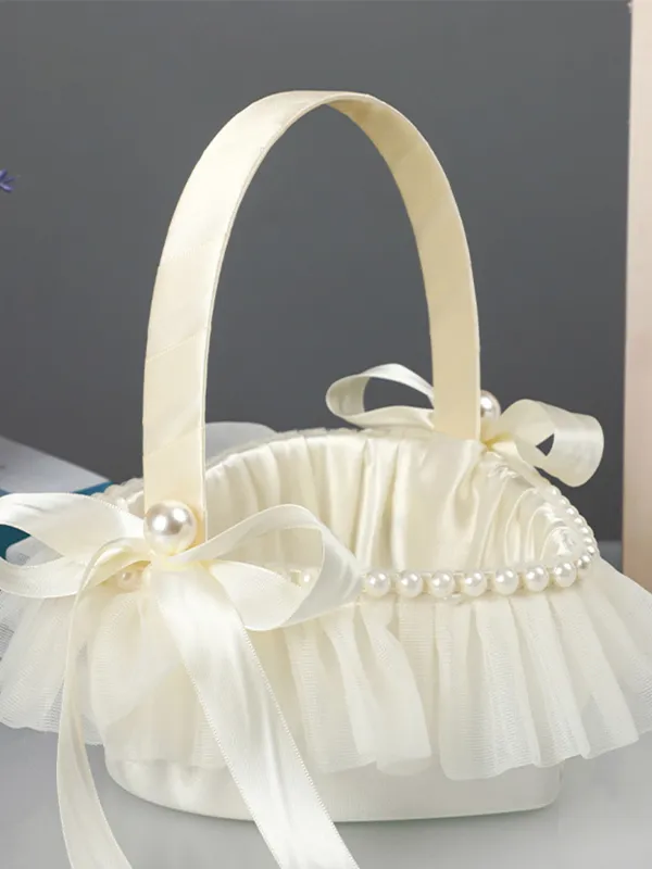 Creamy White Heart-Shaped Flower Basket With Bow Decoration, HL-5816 sold by ChicSew
