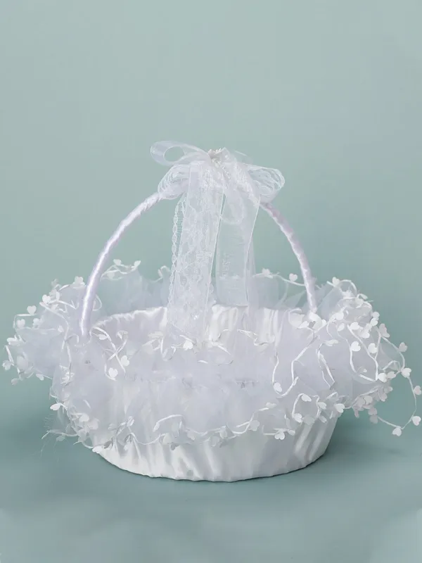 Lace White Bow Decoration Portable Flower Basket With Movable Handle, HL-5721 sold by ChicSew