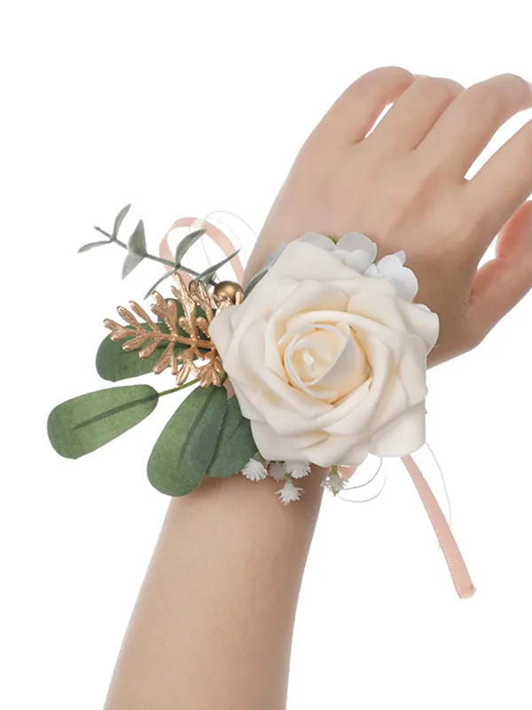 Bridesmaids Wrist Flower Champagne Green Lleaf Hand Flower Men Corsage Clothing Accessories, CG61464 sold by ChicSew