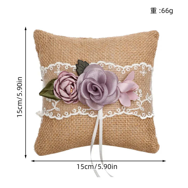 Purple Artificial Flower Lace Wedding Ring Pillow For Brides And Groom, JZH-5974 sold by ChicSew product image thumbnail 3
