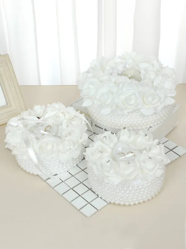 Pearl And Rose Accessories Wedding Ring Pillow Lace Creative Cake Shape Wedding Ring Box, 5904 sold by ChicSew