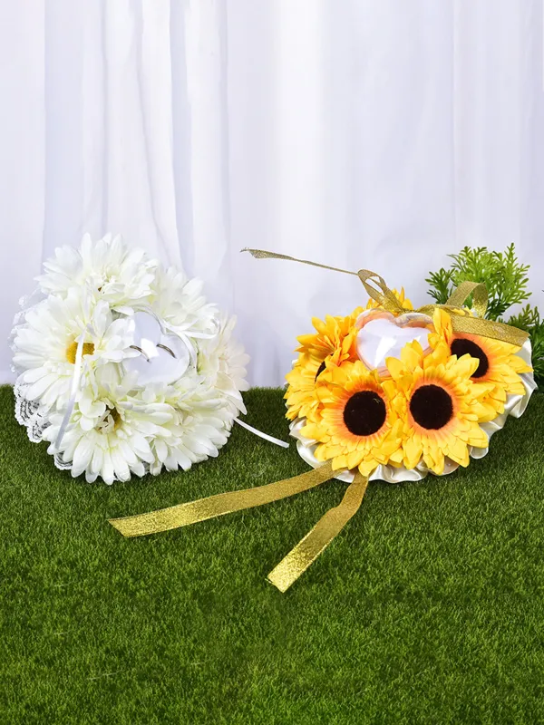 Sunflower Flower Accessory Wedding Ring Pillow For Bride and Groom, JZH-5877 sold by ChicSew