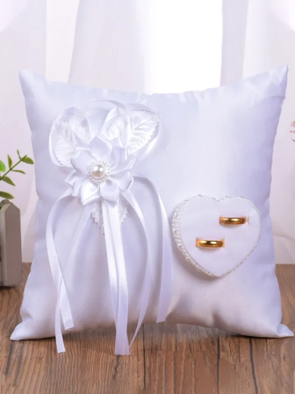 White Wedding Ring Pillow Camellia Accessories Square Ring Box For Bride and Groom, JZH-5872 sold by ChicSew