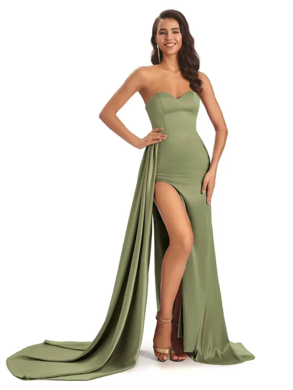 Sexy Soft Satin Sweetheart Long Mermaid Prom Dresses With Slit In Stock sold by ChicSew