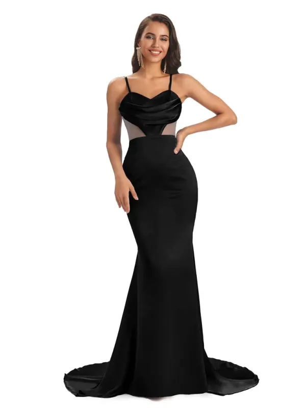 Sexy Soft Spaghetti Straps Satin Side Slit Mermaid See Through Bridesmaid Dresses Online In Stock sold by ChicSew
