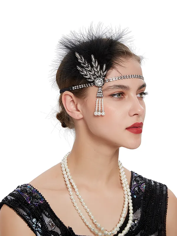 Feather Hair Clip White/ Black Feathers, vintage Jewel Comb, Barrette, Baguette Marquise sold by ChicSew