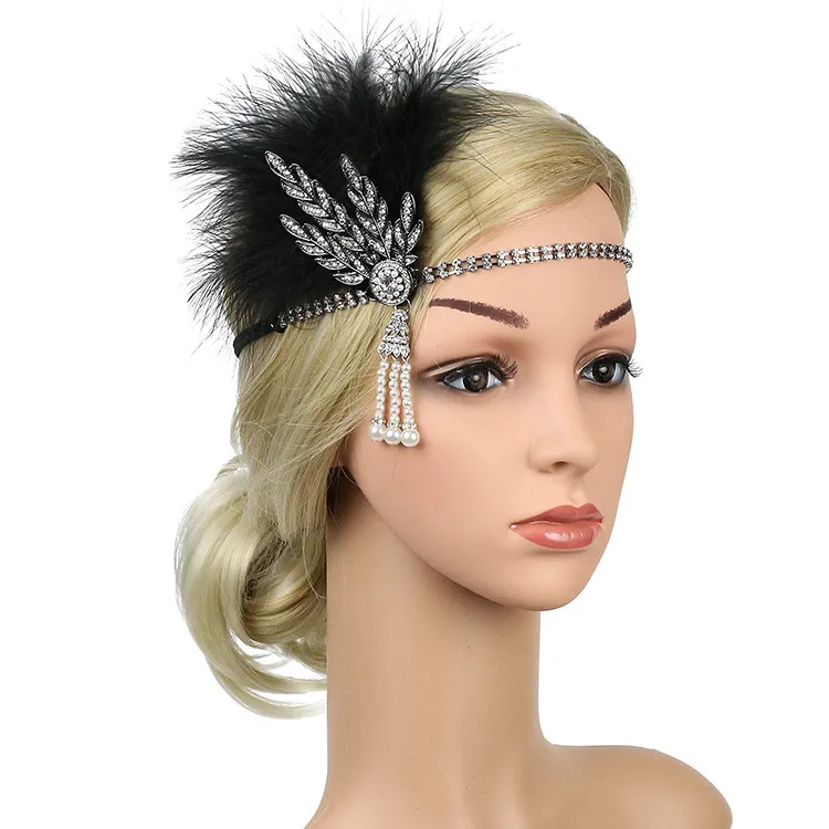 Feather Hair Clip White/ Black Feathers, vintage Jewel Comb, Barrette, Baguette Marquise sold by ChicSew product image thumbnail 2