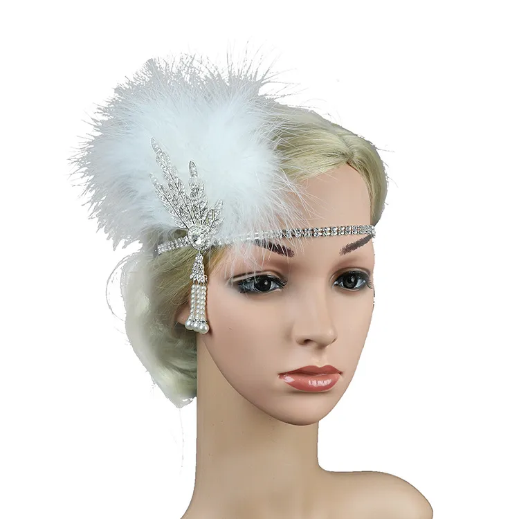 Feather Hair Clip White/ Black Feathers, vintage Jewel Comb, Barrette, Baguette Marquise sold by ChicSew product image thumbnail 3