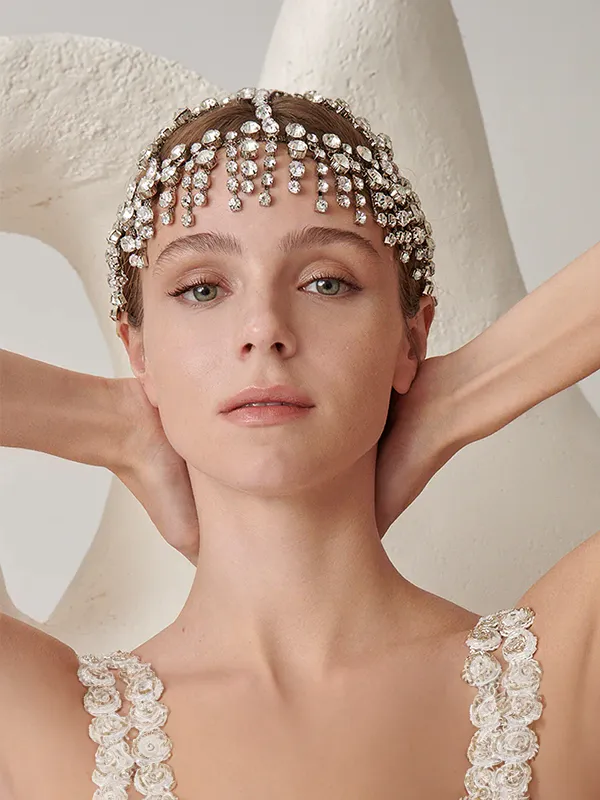 Silver Crystal Tassels Rhinestone Head Chain Headband Forehead Jewelry sold by ChicSew