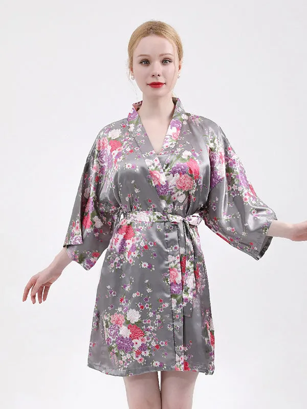Floral Silky Satin Robe Wedding Bridal Party Bride Bridesmaid Robes for Women Dressing Gown sold by ChicSew