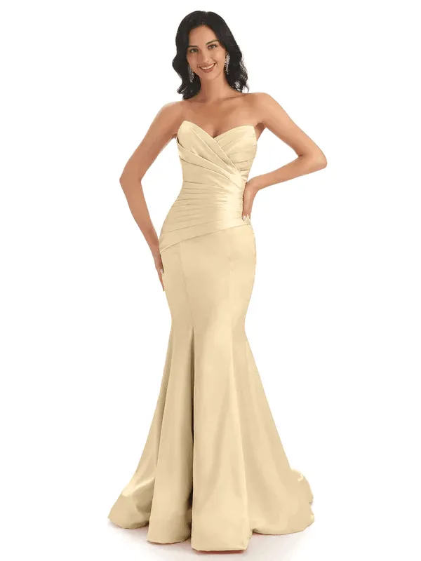Sexy Soft Satin Sweetheart Simple Floor-Length Mermaid Bridesmaid Dresses In Stock sold by ChicSew product image thumbnail 2