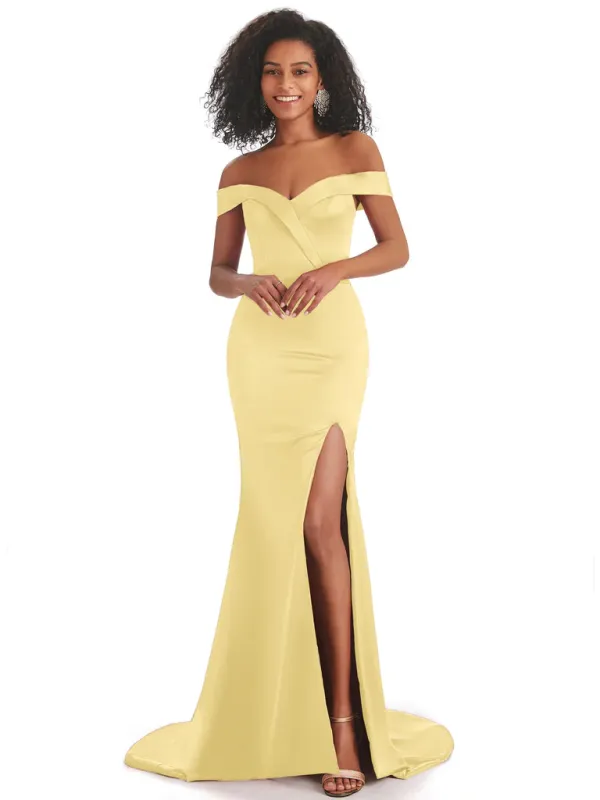 Sexy Mermaid Soft Satin Off-Shoulder Floor-Length African Bridesmaid Dresses In Stock sold by ChicSew