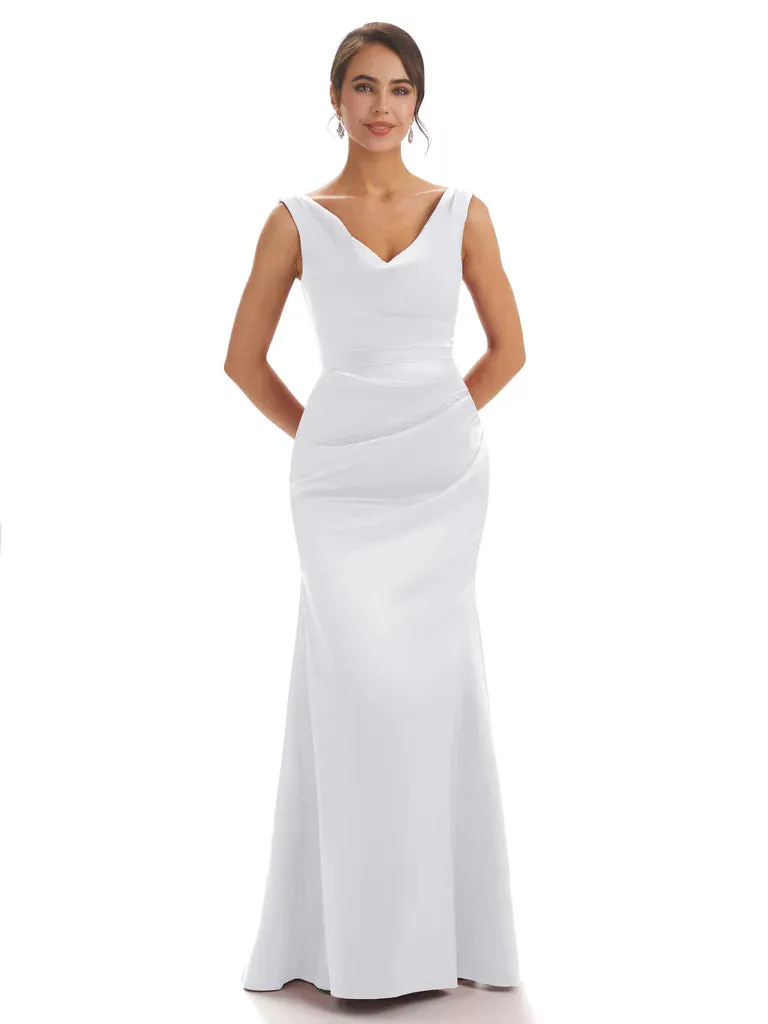 Sexy Simple V-Neck Mermaid Soft Satin Floor Length Bridesmaid Dresses In Stock sold by ChicSew product image thumbnail 5