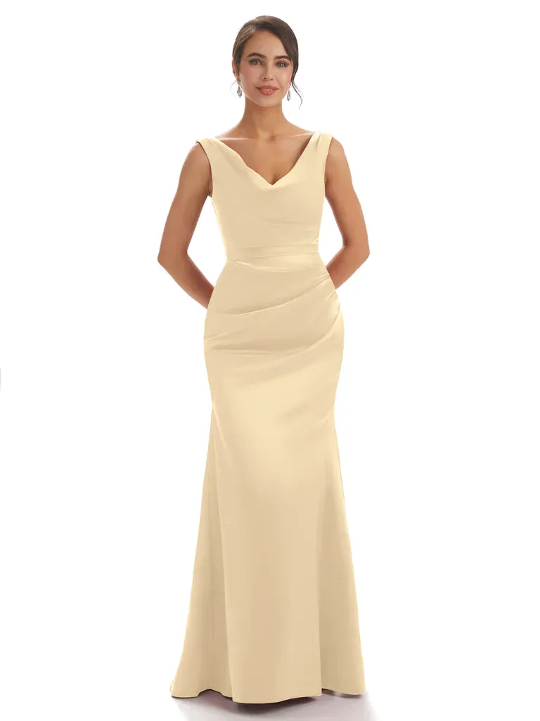 Sexy Simple V-Neck Mermaid Soft Satin Floor Length Bridesmaid Dresses In Stock sold by ChicSew product image thumbnail 3
