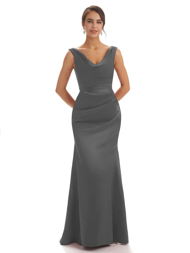 Sexy Simple V-Neck Mermaid Soft Satin Floor Length Bridesmaid Dresses In Stock sold by ChicSew product image thumbnail 2