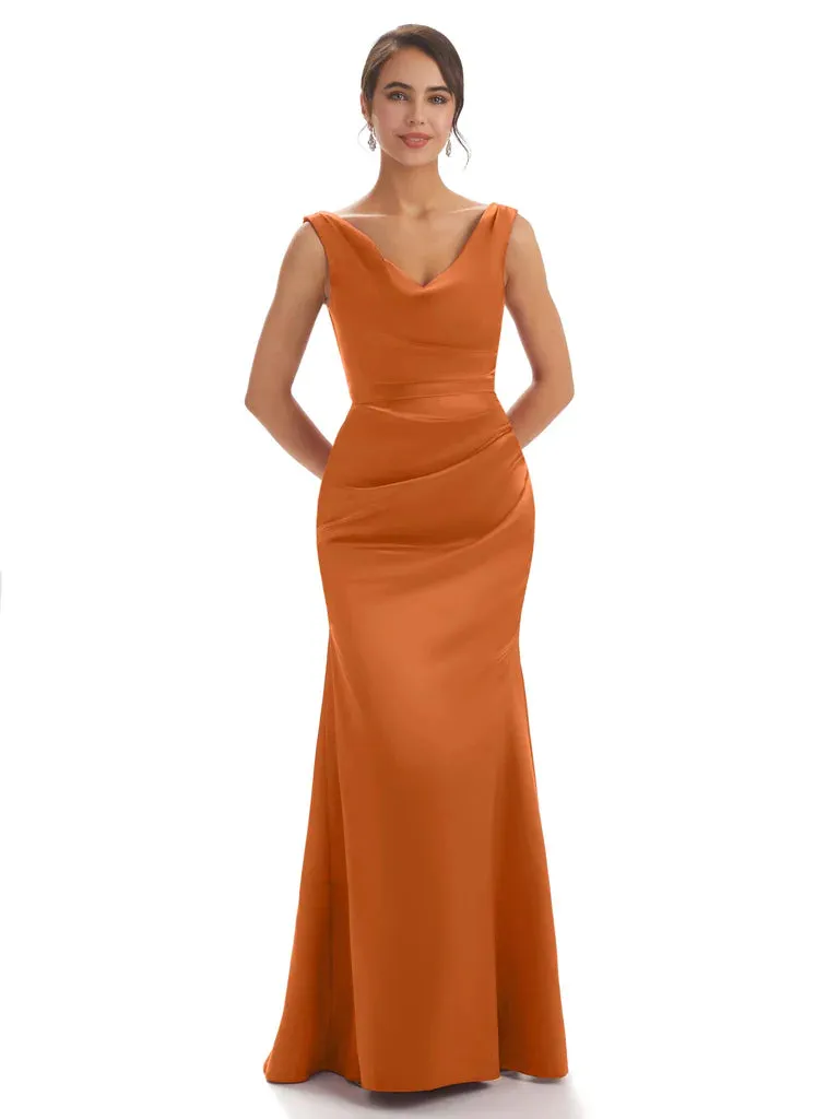 Sexy Simple V-Neck Mermaid Soft Satin Floor Length Bridesmaid Dresses In Stock sold by ChicSew
