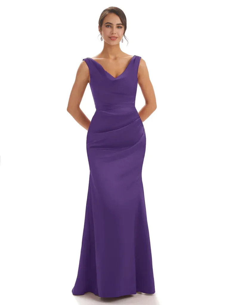 Sexy Simple V-Neck Mermaid Soft Satin Floor Length Bridesmaid Dresses In Stock sold by ChicSew product image thumbnail 4