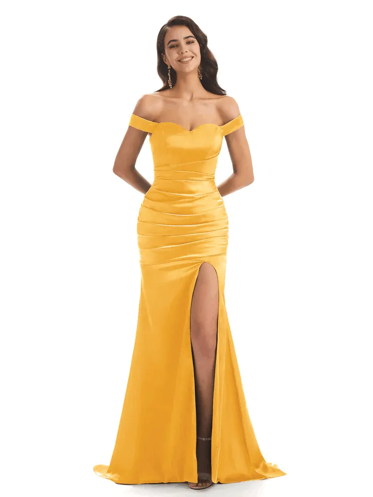 Sexy Soft Satin Off Shoulder Side Slit Long Mermaid Bridesmaid Dresses Online In Stock sold by ChicSew product image thumbnail 3