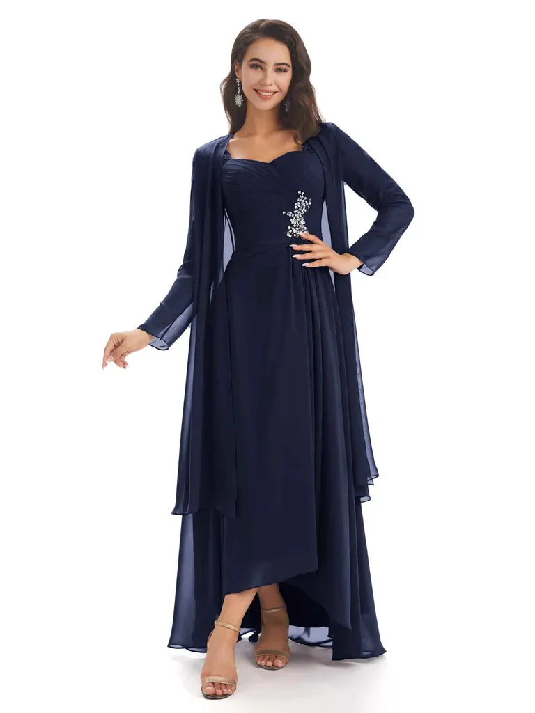 Elegant A-line Chiffon Long Sleeves High-Low Mother of The Bride Dresses In Stock sold by ChicSew
