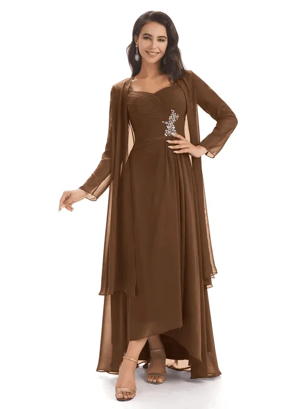 Elegant A-line Chiffon Long Sleeves High-Low Mother of The Bride Dresses In Stock sold by ChicSew product image thumbnail 4