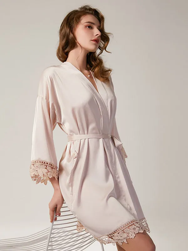 Women's Lace Trim Bride Bridesmaid Robes Silk Like Bridal Party Robes for Wedding Robes sold by ChicSew product image thumbnail 5