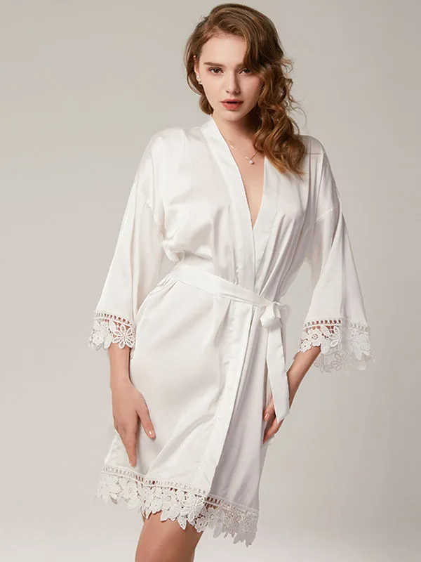 Women's Lace Trim Bride Bridesmaid Robes Silk Like Bridal Party Robes for Wedding Robes sold by ChicSew product image thumbnail 4