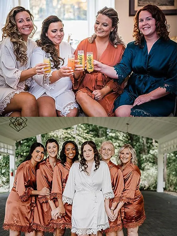 Women's Lace Trim Bride Bridesmaid Robes Silk Like Bridal Party Robes for Wedding Robes sold by ChicSew product image thumbnail 3