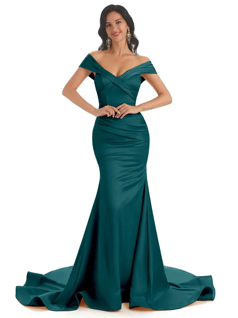 Elegant Cap Sleeves Soft Satin Mermaid Long Bridesmaid Dresses In Stock sold by ChicSew product image thumbnail 4