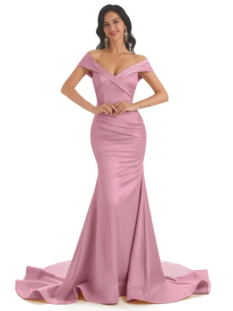 Elegant Cap Sleeves Soft Satin Mermaid Long Bridesmaid Dresses In Stock sold by ChicSew product image thumbnail 2