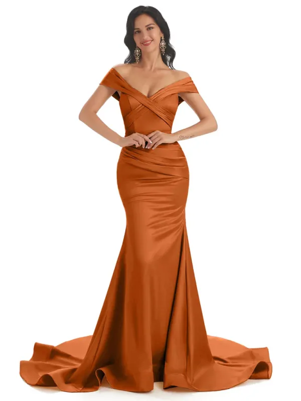 Elegant Cap Sleeves Soft Satin Mermaid Long Bridesmaid Dresses In Stock sold by ChicSew