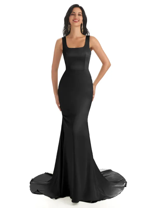 Soft Satin Unique Square Sleeveless Floor-Length Mermaid Bridesmaid Dresses In Stock sold by ChicSew