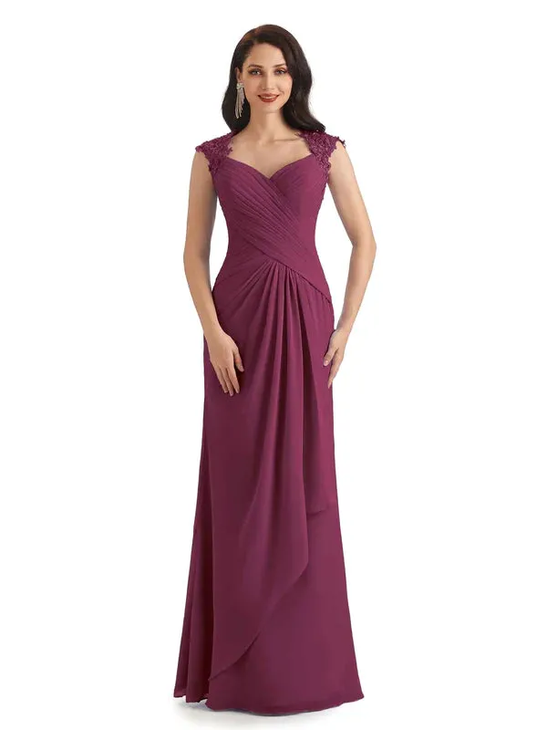 Elegant Chiffon Sheath Queen Ann Floor Length Long Mother Of The Bride Dresses In Stock sold by ChicSew