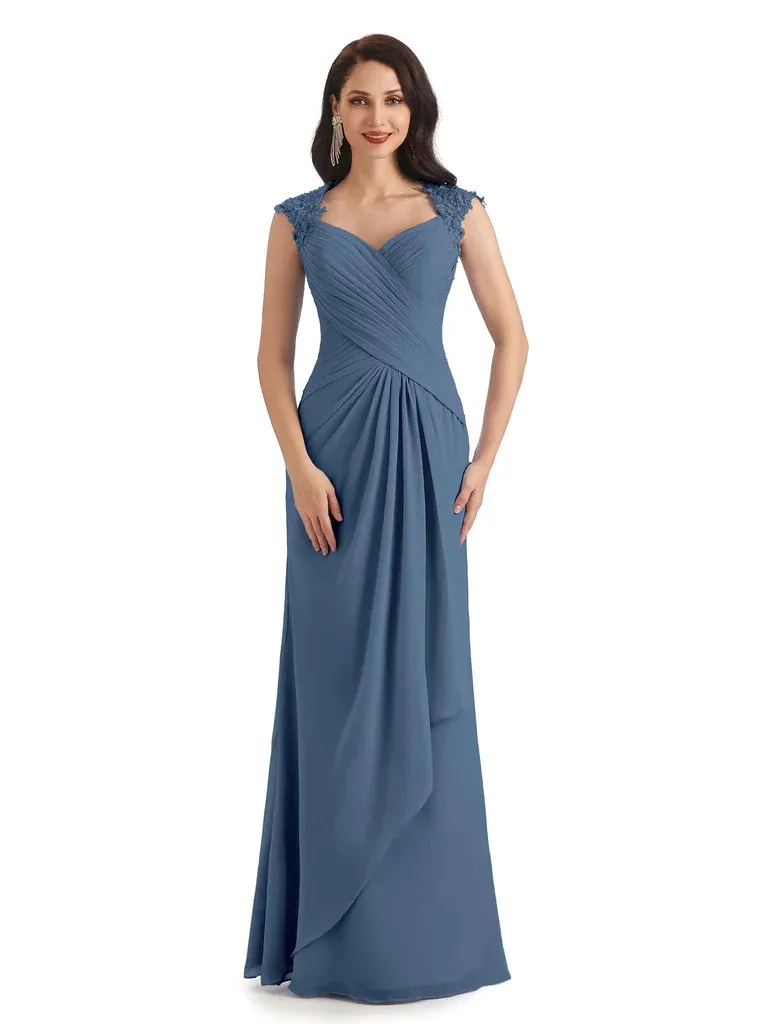 Elegant Chiffon Sheath Queen Ann Floor Length Long Mother Of The Bride Dresses In Stock sold by ChicSew product image thumbnail 2