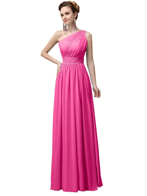 A-Line Chiffon One Shoulder Floor-Length Long Bridesmaid Dresses With Beads In Stock sold by ChicSew product image thumbnail 2