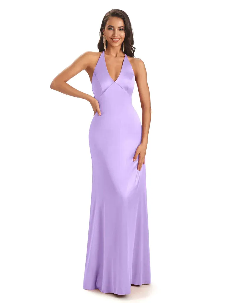 Floor-Length Soft Satin V-Neck Halter Sexy African Bridesmaid Dresses In Stock sold by ChicSew product image thumbnail 2
