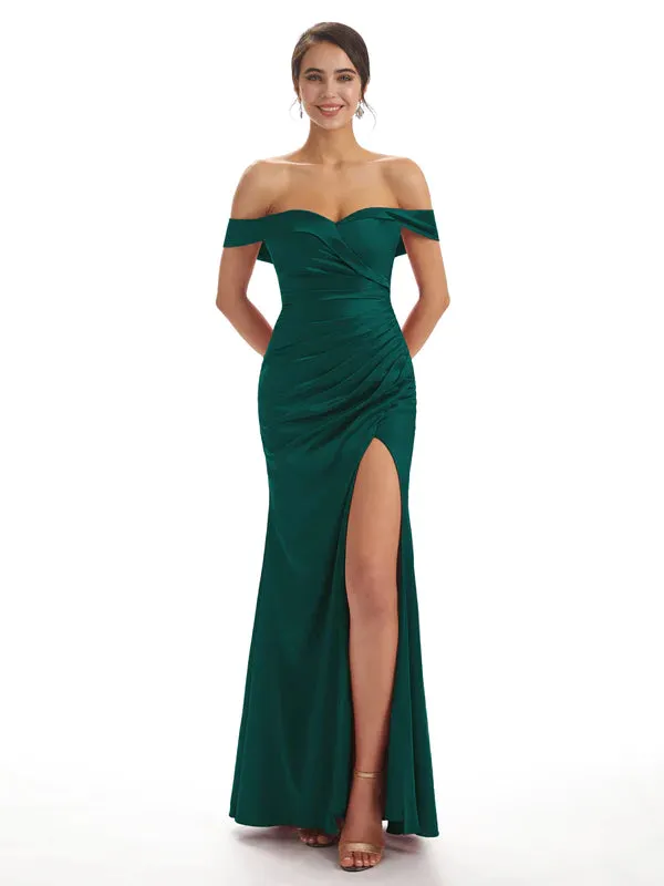 Sexy Side Slit Off The Shoulder Mermaid Soft Satin Bridesmaid Dresses Online In Stock sold by ChicSew product image thumbnail 5
