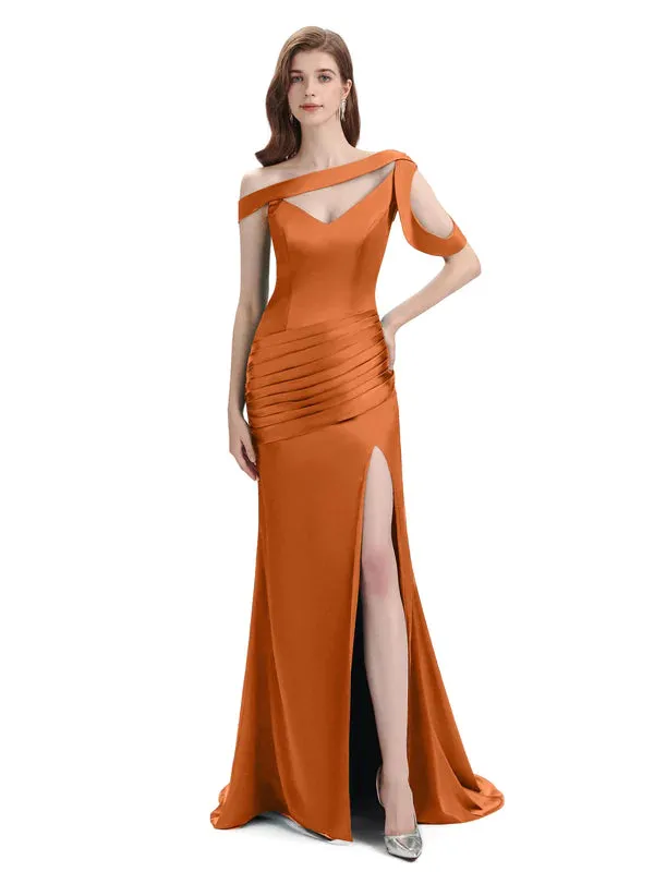 Sexy Soft Satin Unique V-Neck Side Slit Floor-Length Mermaid Bridesmaid Dresses In Stock sold by ChicSew product image thumbnail 2