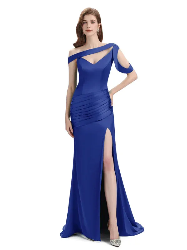 Sexy Soft Satin Unique V-Neck Side Slit Floor-Length Mermaid Bridesmaid Dresses In Stock sold by ChicSew